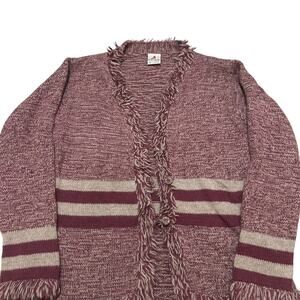 Fotrama Hand Knit Alpaca Cardigan Sweater Womens M Purple Fringe Cropped Button